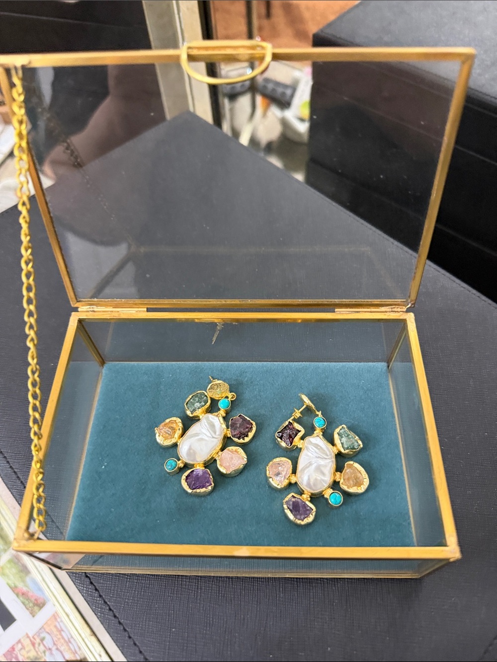 Glass and Brass Jewelry Boxes with Velvet Bases - Picture 3 of 9